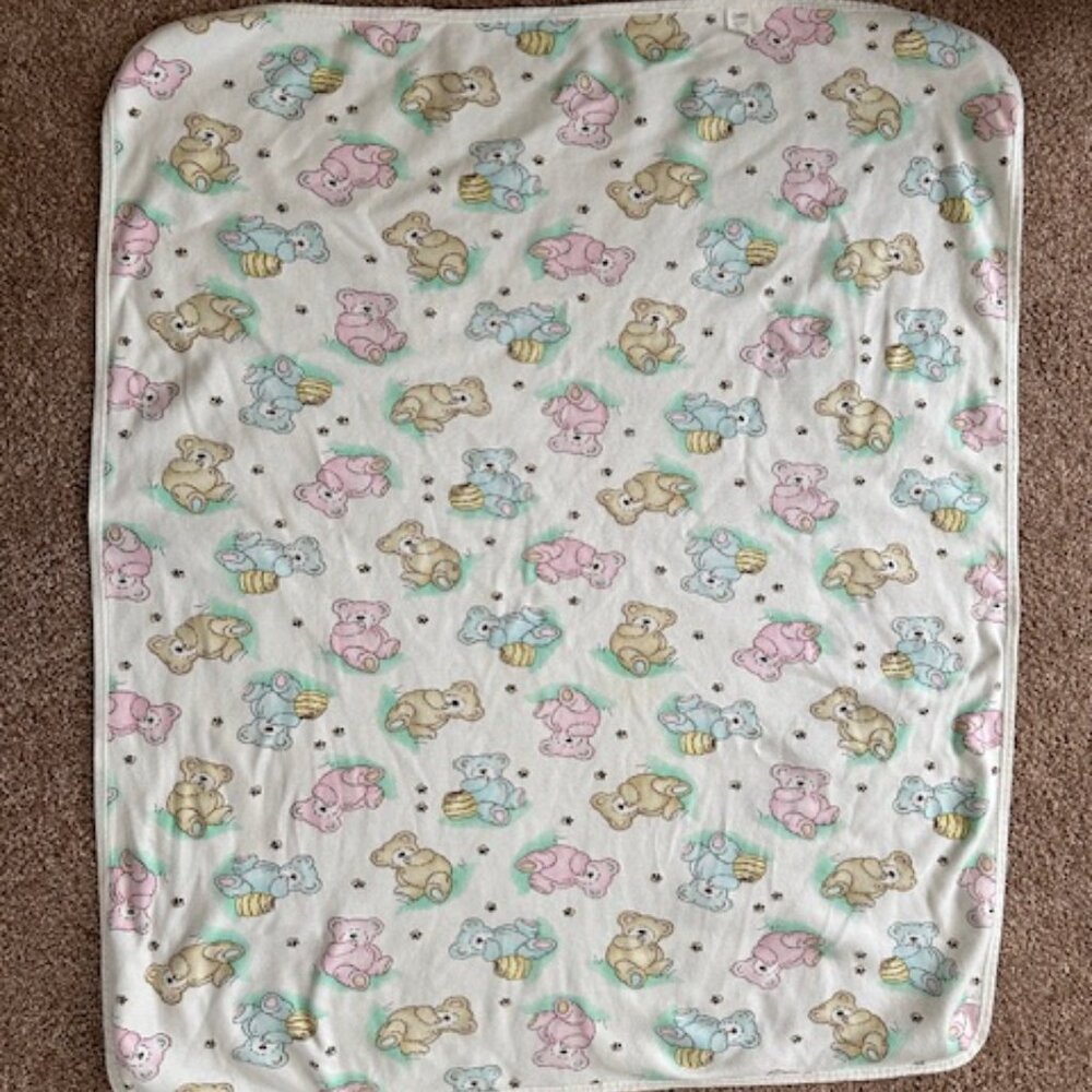 Vintage Carters Pastel Bears Honey Bees Cotton Receiving Baby Infant Blanket